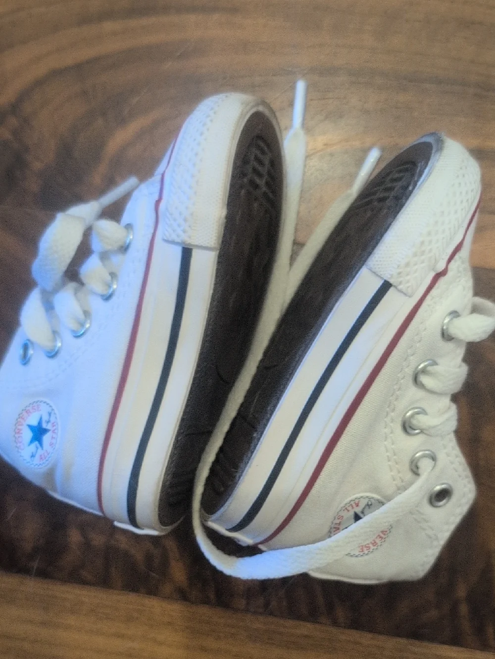 Converse White Kids High-Top Sneakers with Red & Navy Trim